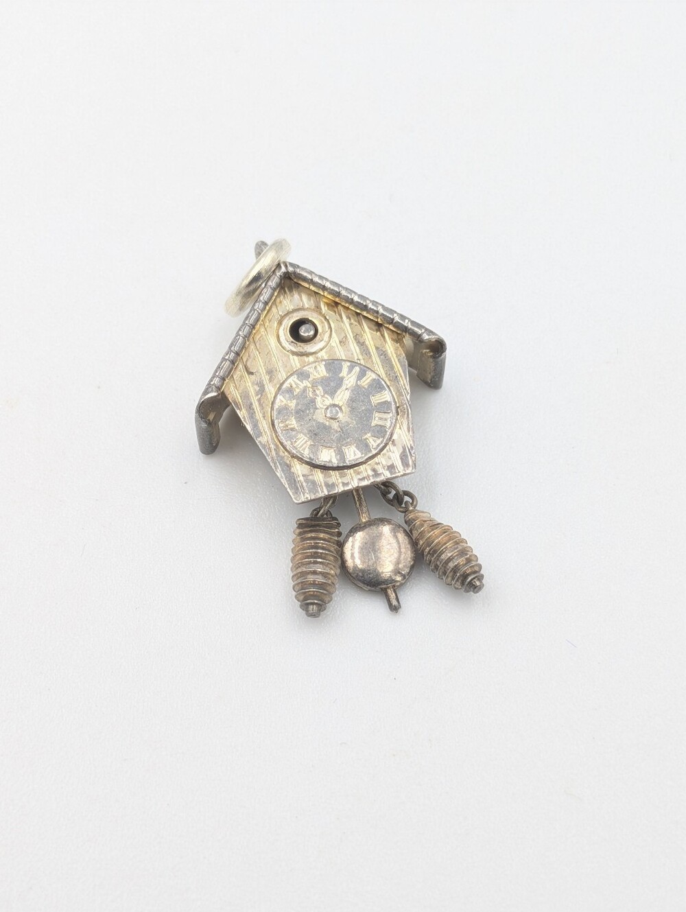 800 Silver Charm Pendant Movable Cuckoo Clock Vintage European